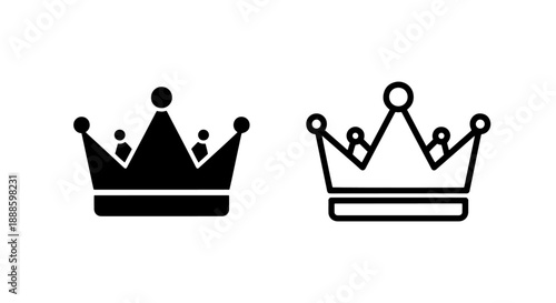 Crown icons, solid and outline, symbolizing royalty, authority, and achievement.