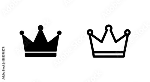 Bold royal crown icons, solid and outlined, symbolizing monarchy, leadership, power, and success.
