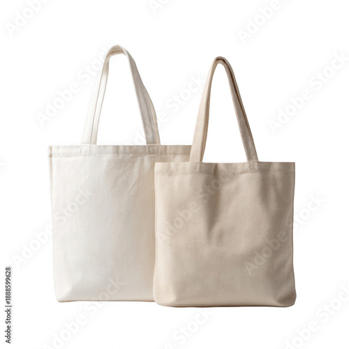 Two canvas tote bags isolated on transparent background
