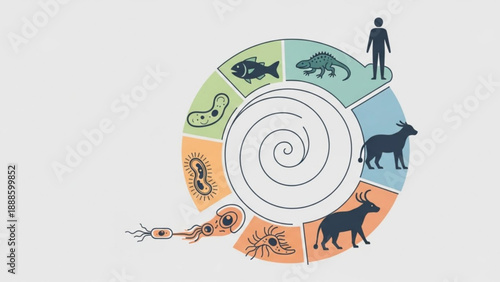 Food chain diagram showing ecosystem relationships with animals and human