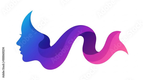 Vibrant profile of a woman's face with flowing colorful hair on white background symbolizing creativity and freedom