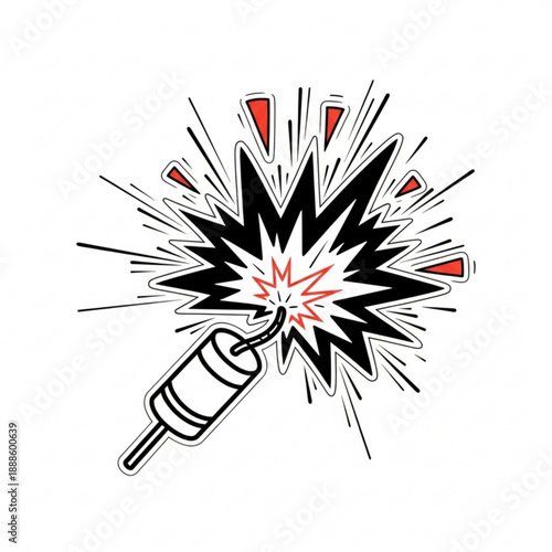 A cartoon illustration of a lit dynamite stick exploding with sparks, depicting a sudden burst of energy.