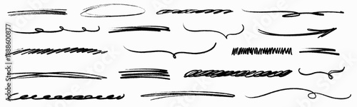 Loose line in crayon underline with highlight accent, wavy scribble sign, bright highlight ribbon, dusty crayon tone and quick scribble touch.