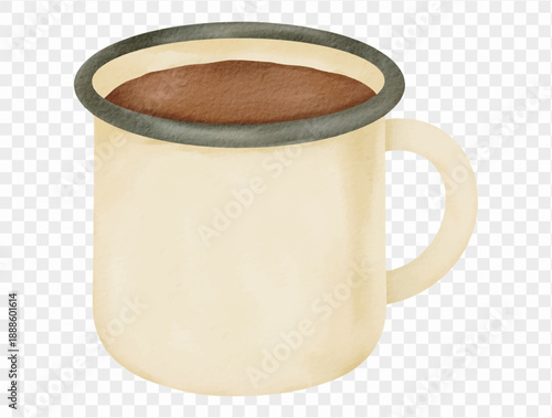 Watercolor enamel mug cozy rustic drinkware illustration Vector.
