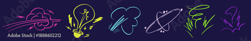 Artistic comic expression line element bundle with flowing movement, hand doodle arrows and graphic details. Ideal element for motion effects, expression, and comic art.