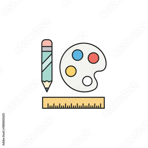 Art Supplies Pencil and Palette with Ruler