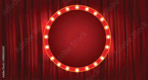 Creative vector illustration of bollywood cinema background.theater banner or poster template.Abstract concept graphic film board element on red curtains	