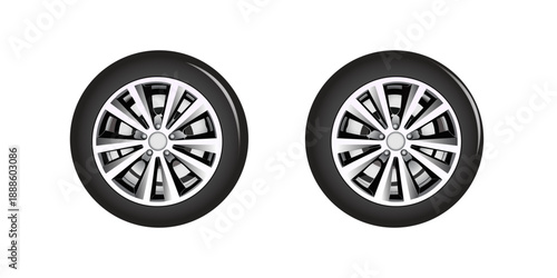 Realistic 3d car wheel icon showing modern black rubber tire designed for automobile service advertising auto repair promotion vehicle maintenance visuals and detailed automotive marketing graphics