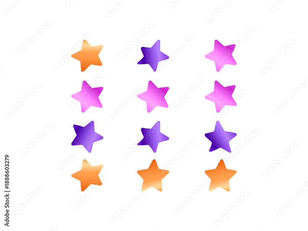 Obraz premium Collection of star symbols with gradient colors created for user rating systems reviews feedback interfaces mobile apps web design achievements and modern evaluation visual elements