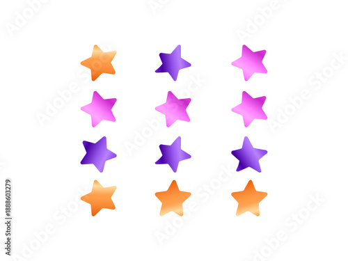 Collection of star symbols with gradient colors created for user rating systems reviews feedback interfaces mobile apps web design achievements and modern evaluation visual elements
