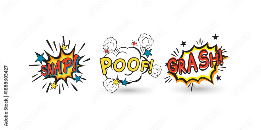 Obraz premium Comic book sound effect illustration created for pop art design projects featuring bold expressive typography dynamic shapes and playful visuals ideal for posters stickers apparel and digital graphics