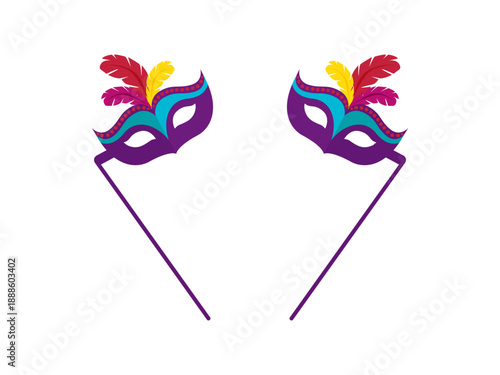 Colorful carnival mask with feathers isolated on white background symbolizing festival celebration masquerade party tradition costume design and vibrant cultural event decoration graphics