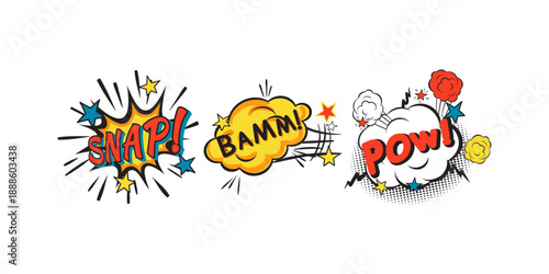 Comic speech bubbles set. Pop art messages different shapes, emotions. Comics font label tag expression