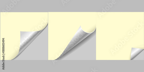 Curled paper corners set. Mockup pages edge curl and bent papers. 3D Page Curl with shadow