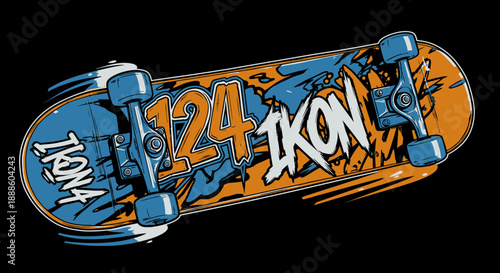 skateboard with graffiti