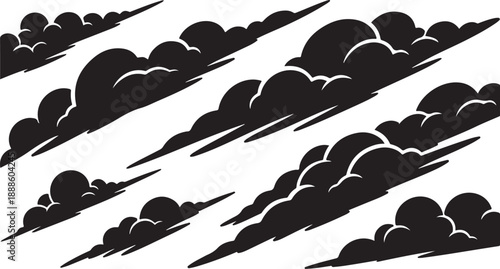 Black clouds on white background in diagonal streaks pattern