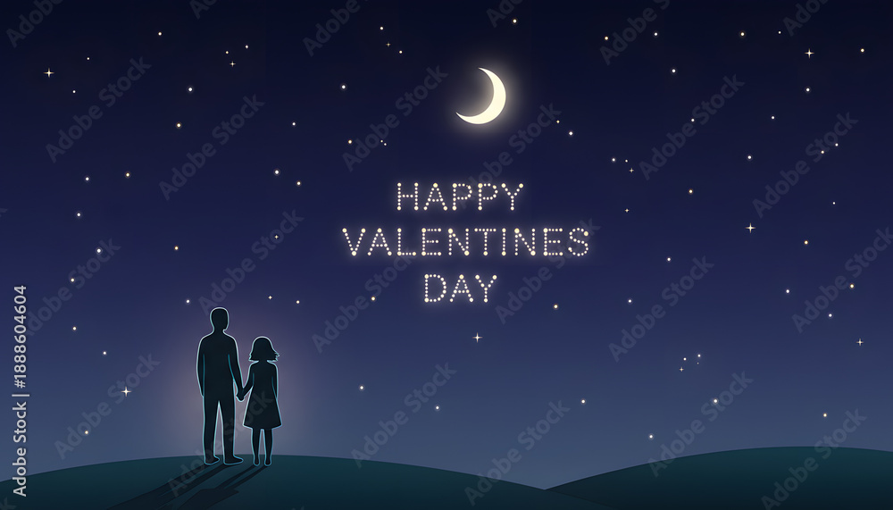 Obraz premium Romantic Night Sky with Couple under Crescent Moon and 