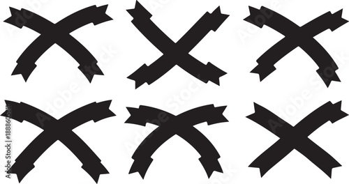 Black Arrow Cross Symbols on White Background Illustration Set