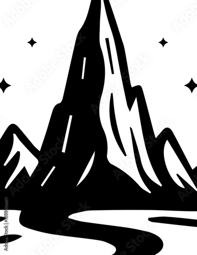 Minimalist mountain peak illustration black and white nature silhouette