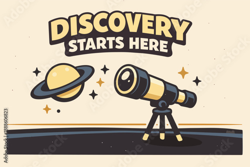 Astronomy discovery starts here, exploring cosmos with telescope and planet saturn