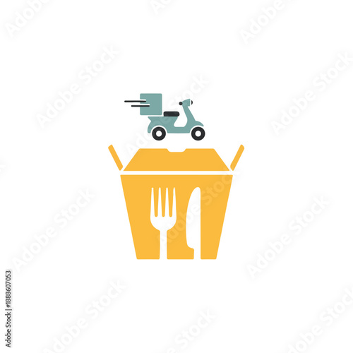 Delivery Scooter Over Food Takeout Box