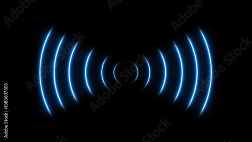 Glowing neon radio waves looping Isolated on black background