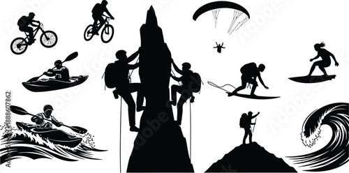Outdoor Adventure Sports Silhouettes Vector Set