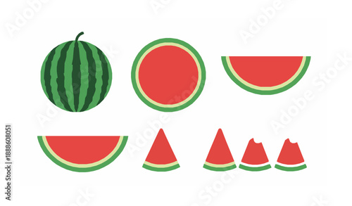 Cute watermelon fruit clipart set flat tropical summer vector icons