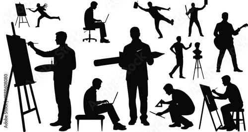Creative People Silhouettes Vector Set with Artists Musicians and Laptop Users