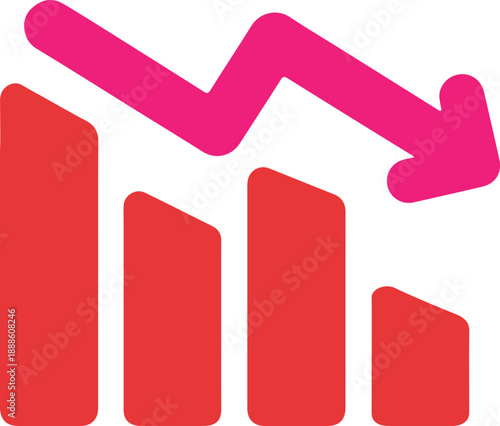 A 3d illustration of a red arrow icon symbolizing financial loss and business loss on a vector data chart
