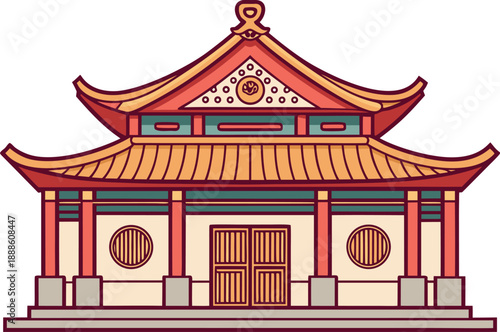 Beautiful Traditional Temple Architecture Illustration. Peaceful Ancient Temple Design with Artistic Details. Classic Temple Building with Ornamental Structure. Spiritual Temple Exterior Design