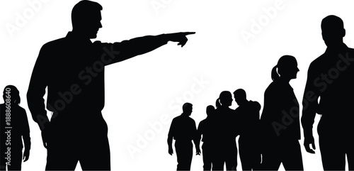 Man Pointing Direction to Group of People Silhouette Vector