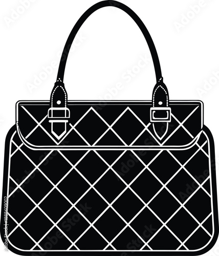 A luxurious, golden handbag is centrally positioned against a clean white background. The bag is composed of quilted, diamond-patterned material on its front flap and body, contrasting with the smooth
