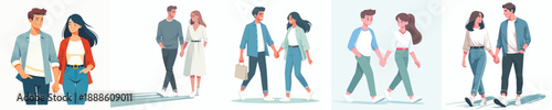 Vector of a couple walking hand in hand. Valentine's Day. Vector, minimalist, illustration, icon set.