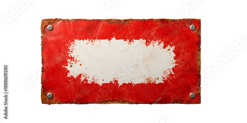Distressed red leather background with worn white center and metal rivets, isolated on white. Vintage grunge surface with copy space for text and design elements.
