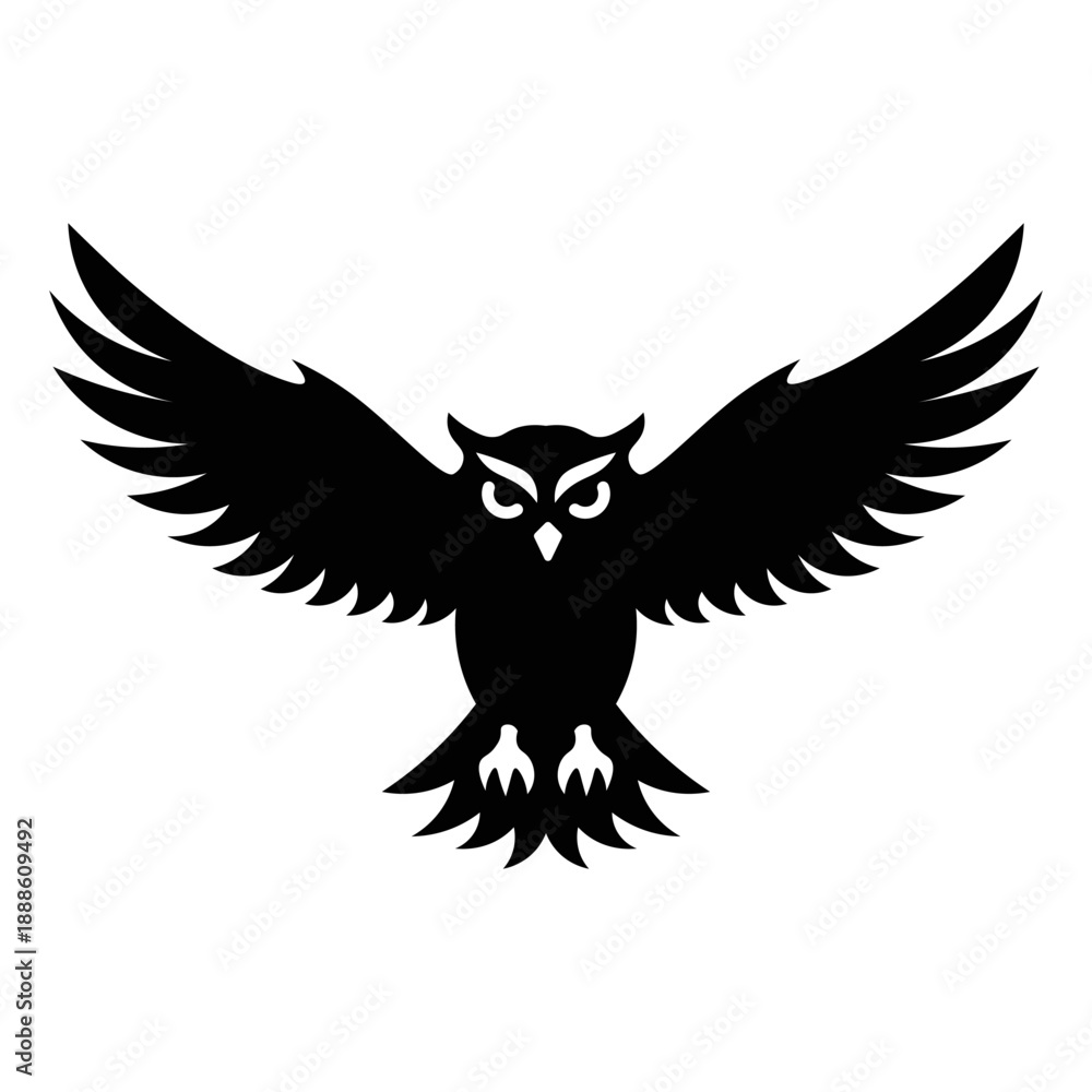 Obraz premium Black solid owl icon symbolizing wisdom and night wildlife.
