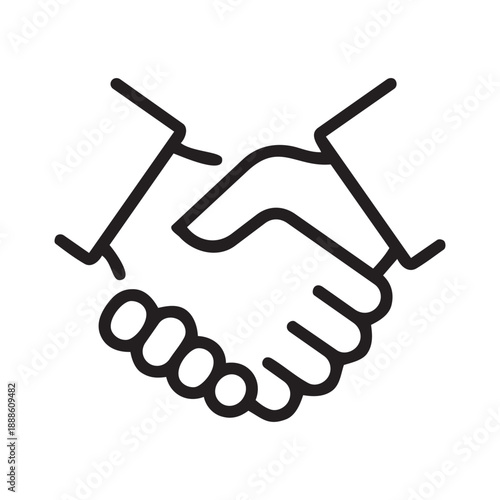Handshake of Agreement: A minimalist illustration of two hands clasped in a firm handshake, symbolizing a commitment to collaboration, agreement, and partnership.