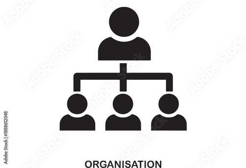 Simple black icon of a team structure showing a leader connected to three subordinates, representing hierarchy and organizational chart.