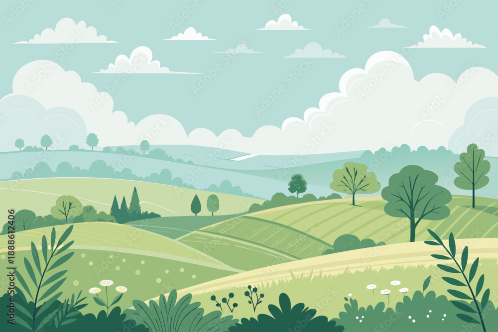 Fototapeta premium Calm Countryside With Fields And Cloud High-Quality Stock Image Suitable for Design