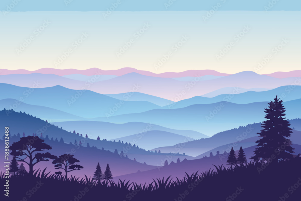 Fototapeta premium Showcasing Calm Nature With Layered Hills And Gra Elegant Creative Visual