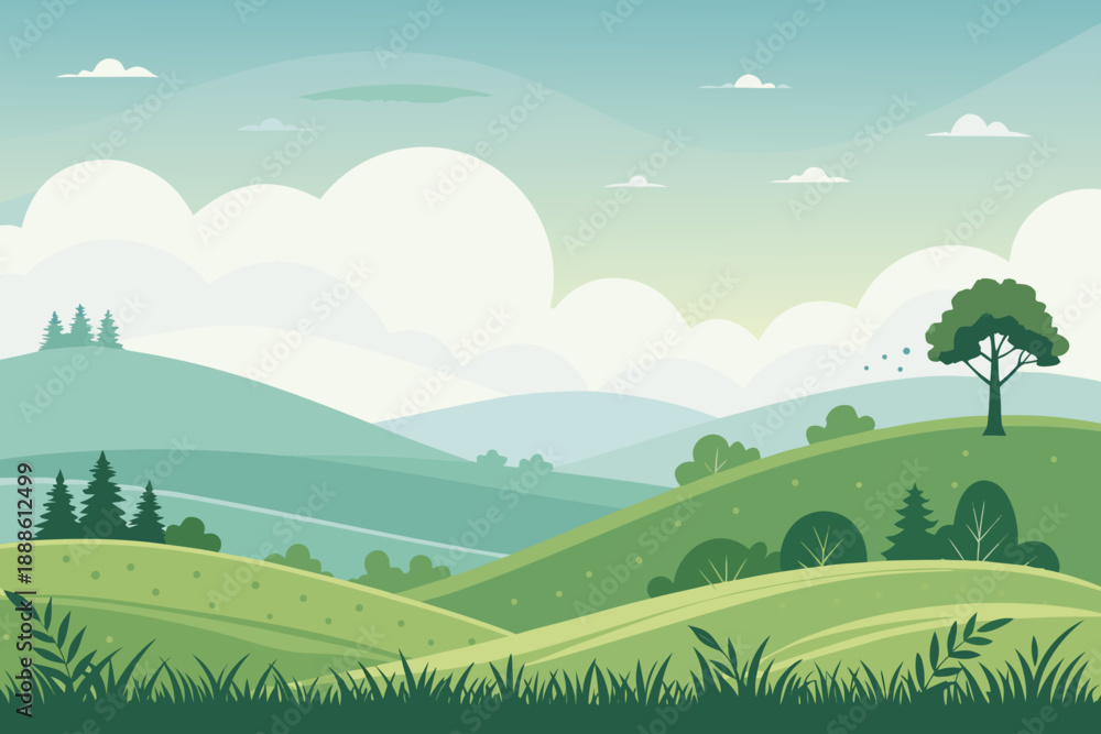 Obraz premium Dynamic Calm Nature With Rolling Hills And Sof Creative Visual