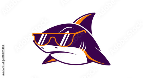 Stylized illustration of a shark wearing sunglasses isolated on white