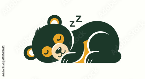Stylized illustration of a sleeping bear in minimalist graphic design