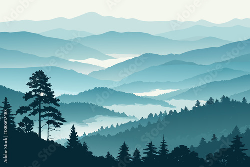 Featuring Calm Landscape With Layered Mountains Elegant High-Quality Stock Image