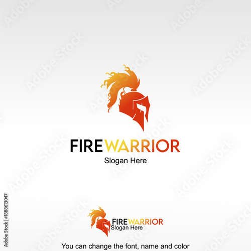 Fire Warrior Logo Template Design Vector. A warrior with flame elements, representing passion, courage, and burning spirit