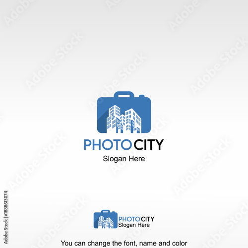Photo City Logo Template Design Vector. A camera combined with city buildings, symbolizing urban photography and documentation.
