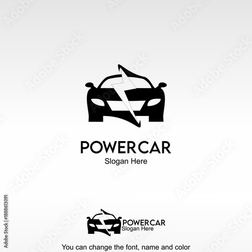 Power Car Logo Template Design Vector. A car icon with lightning, representing speed, power, and advanced automotive technology.