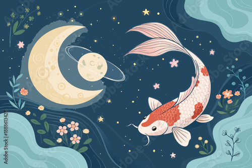 Fantasy Koi Fish Floating Dreamy Universe Premium Digital Asset Perfect for Editorial Content