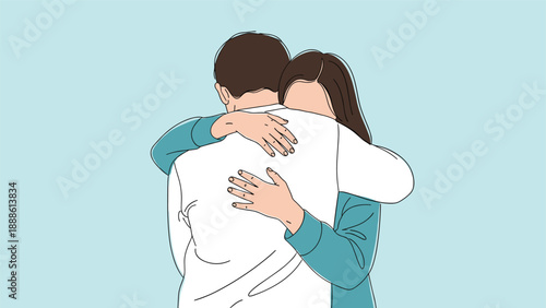 Intimate illustration of a man and woman sharing a warm and close embrace showing deep love connection and emotional support.