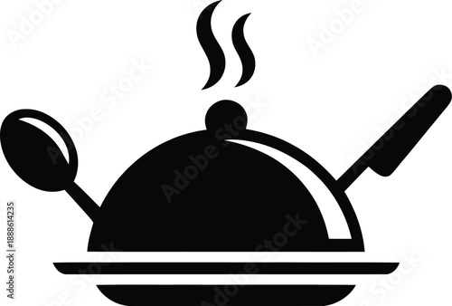 Steaming Food Platter with Utensils Icon Logo Vector Design Template for Business and Identity